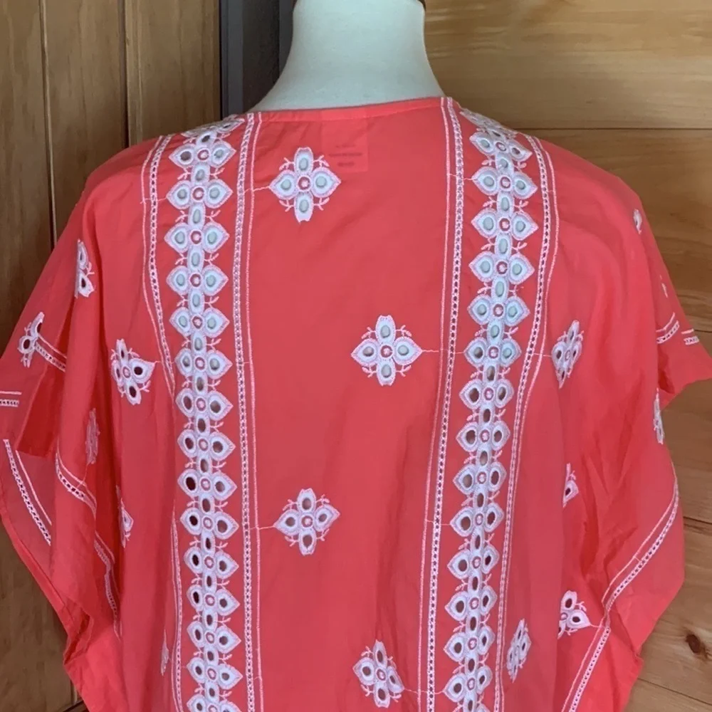 Time and Tru orange kimono / coverup with white embroidery & tassels Size S / M